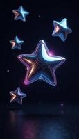 3D Cyber Chrome Galaxy Emoji Modern Illustration of Isolated Chrome Stars Falling Flying Against Dark Background photo