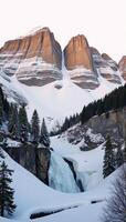 Winter mountains depicted as an isolate watercolor image on a transparent backdrop photo