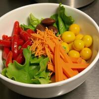 Background featuring vibrant salad bowl set design photo