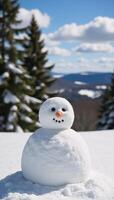Snowman adorned against wintry backdrop Winter Landscape Cute photo