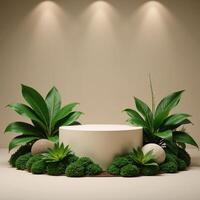Podium showcasing Earth elements and ecofriendly decorations for an Earth Day celebration of nature and environmentalism photo