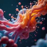 An abstract depiction of a catalyst igniting a chemical transformation with energetic molecules photo