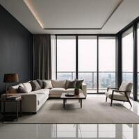 Modern Living Room Interior Design Empty Black Wall Pattern Background for Home Decor Modern Minimalist Sophisticated photo