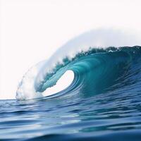 A closeup of an isolated blue ocean wave against a blank backdrop photo