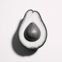 Sketch of half an avocado with pit engraved on scratchboard rendered as blackandwhite raster art photo