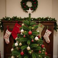 White square button with Christmas tree image photo