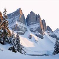 Winter mountains depicted as an isolate watercolor image on a transparent backdrop photo