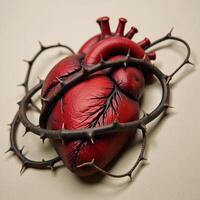 A portrait depicting an emotionally charged heart ensnared by thorns to represent struggles with depression photo