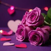 Purple Rose Background featuring Love Wallpaper filled with Heart Shaped Roses and Bokeh Lights for Valentines Day Design photo
