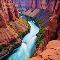 Enchanting watercolor image showcasing a serene deep canyon landscape photo