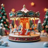 Whimsical ultraclear Christmas carousel claymation anime background photo