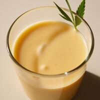 Cannabisinfused milk marijuana milk served in a glass containing THC CBD photo