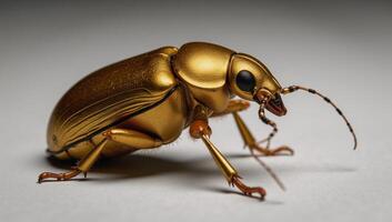 Shimmering golden beetle against a backdrop photo