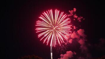 Firework display featuring red and blue explosions on Fourth of July photo