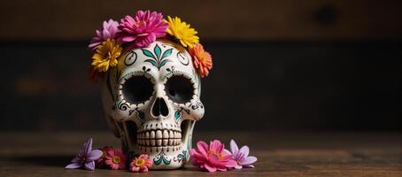 A calavera Grim Reaper adorned in floral details is depicted alongside La Llorona and La Santa Muerte as illustrated by the Calavera style photo