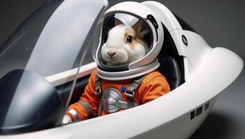 rabbit astronaut inside spaceship photo