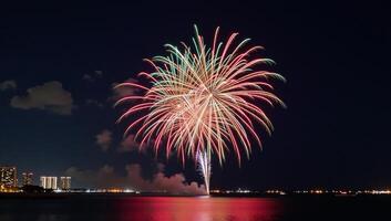 Stunning firework display illuminates night sky with vibrant hues and mesmerizing colors photo
