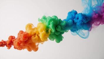 Vibrant display of swirling multicolored smoke clouds with a fluid painterly quality reminiscent of a rainbow smoke paint explosion or colorful fumes spreading on water photo