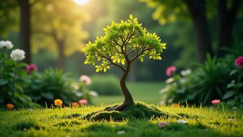 A family tree featuring a beautiful symbolic magic tree as its centerpiece representing the beginnings of life photo