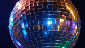 Disco Ball illuminated by dancing lights photo