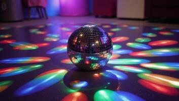 A glittering party scene centered around a large disco ball photo