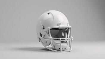 3D rendering of an American football mask with a white helmet isolated against a grey mockup background photo