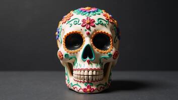 Day of the Dead sugar skull adorned with vibrant patterns photo
