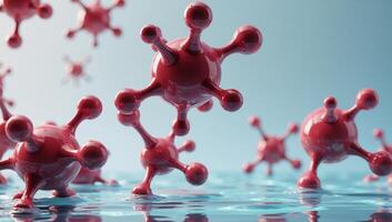 Illustration depicts various molecular structures suspended in water photo