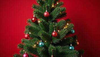 A stylized Christmas tree crown atop a vibrant red backdrop photo