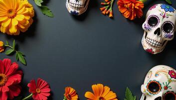 Day of the Dead theme features traditional sugar skulls marigolds against a vibrant backdrop photo