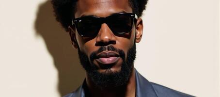 Modern illustration featuring an African American man sporting a beard and Afro hairstyle donning sunglasses photo
