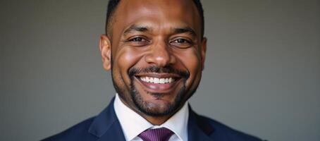 A successful African American business executive smiles confidently photo