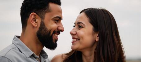 Closeup portrait of smiling African American couple photo