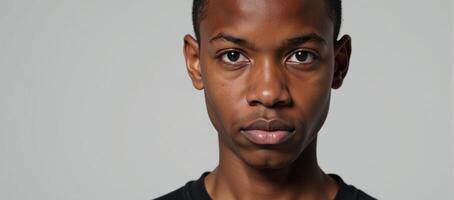 Image of a young AfricanAmerican man with a serious demeanor photo