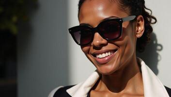 Portrait of stylish African American woman wearing sunglasses photo