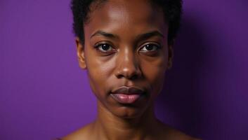 Collection of abstract concepts depicting an African American young woman experiencing feelings of inferiority emptiness despondency apathy and desperation in purple tones photo