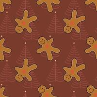 Seamless pattern with hand-drawn Christmas elements. A cheerful gingerbread man. vector