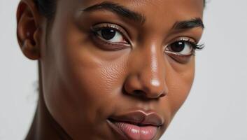 African American woman portrayed realistically with attention to details such as skin texture and facial features photo