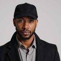 African American Man in Cap and Jacket photo