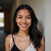AfricanAmerican woman portrayed happily in a photograph photo