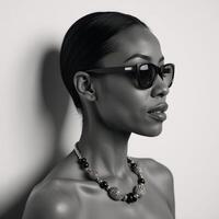 Portrait of an African American woman wearing sunglasses and a necklace photo