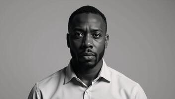 Black African American Man portraying depression concept with a melancholic demeanor photo