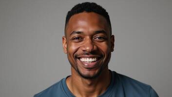 Portrait Smiling African American Man Happy Looking Directly photo