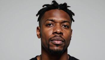African American Man with Afro Hairstyle portrayed emotively photo