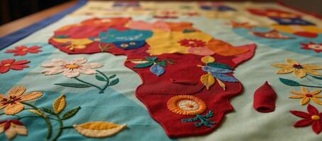 A vibrant handcrafted quilt showcasing African American culture with symbolic color palettes and patterns photo