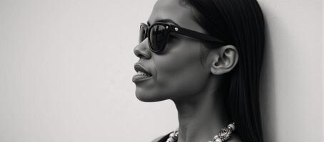 Portrait of an African American woman wearing sunglasses and a necklace photo