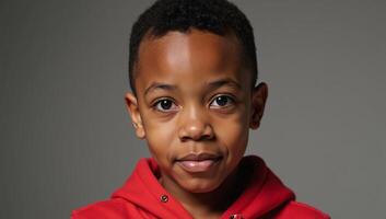 Portrayal of an African American youth wearing a red hoodie photo