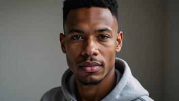 Digital mockup featuring an attractive African American man in a hoodie sweater photo