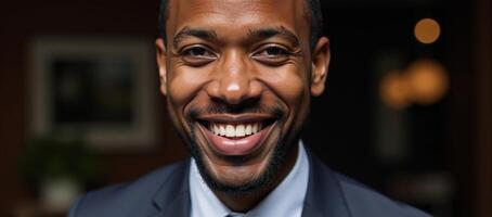 Smiling African American man looks into the camera photo