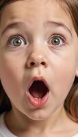 Captivating portrait featuring surprise and wonder on a young Disney character face photo